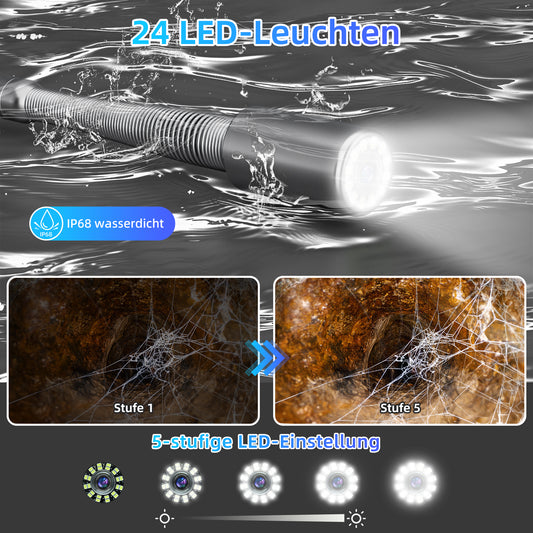 Kanalkamera mit 24 Stück LED-Leuchten, Rohrkamera Kanal Kamera mit 9mm Spulen | S830ASMKT