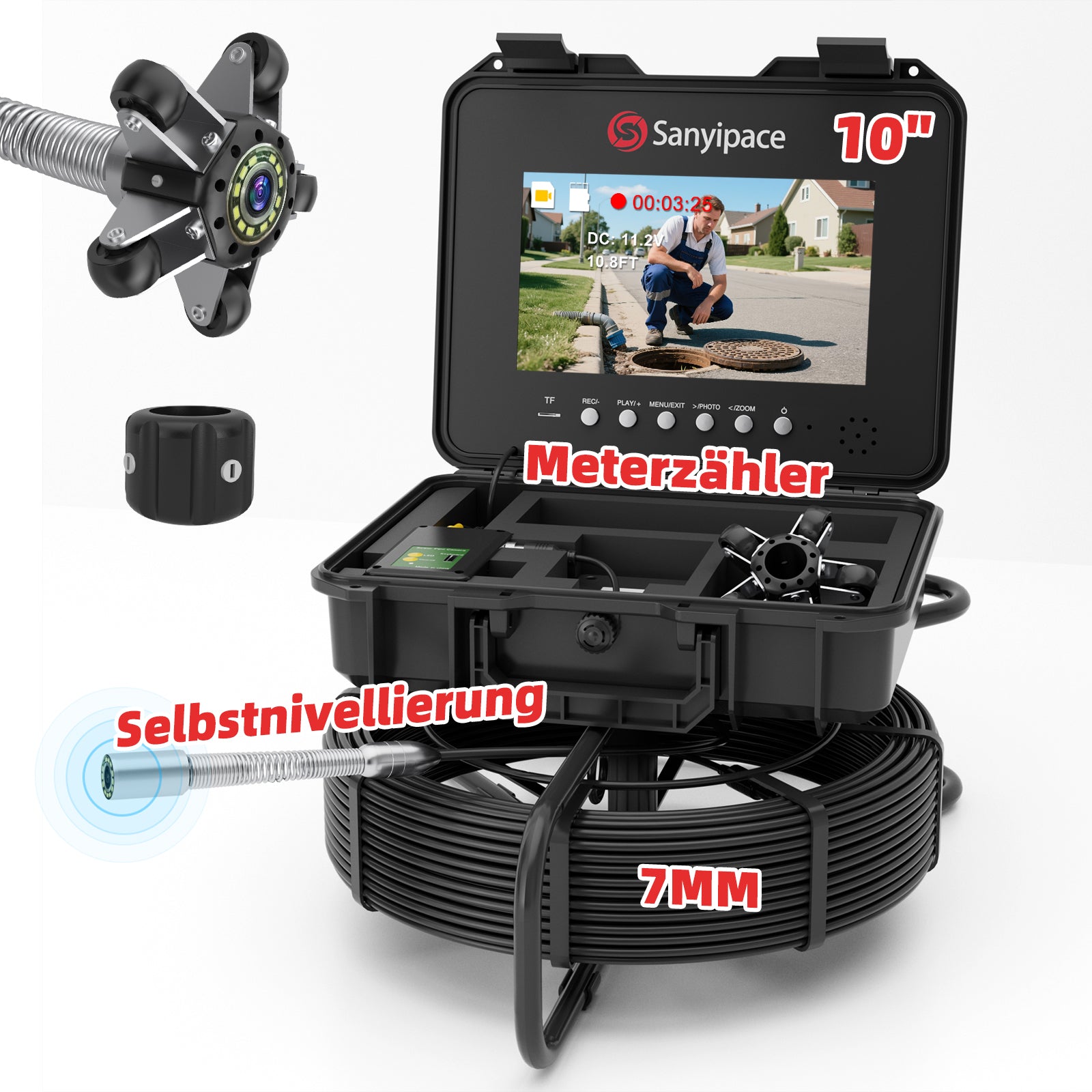 Kanalkamera mit Selbstnivellierung und Messzähler, Abflusskamera Rohrkamera mit 512-Hz-Sender | S840DSTM