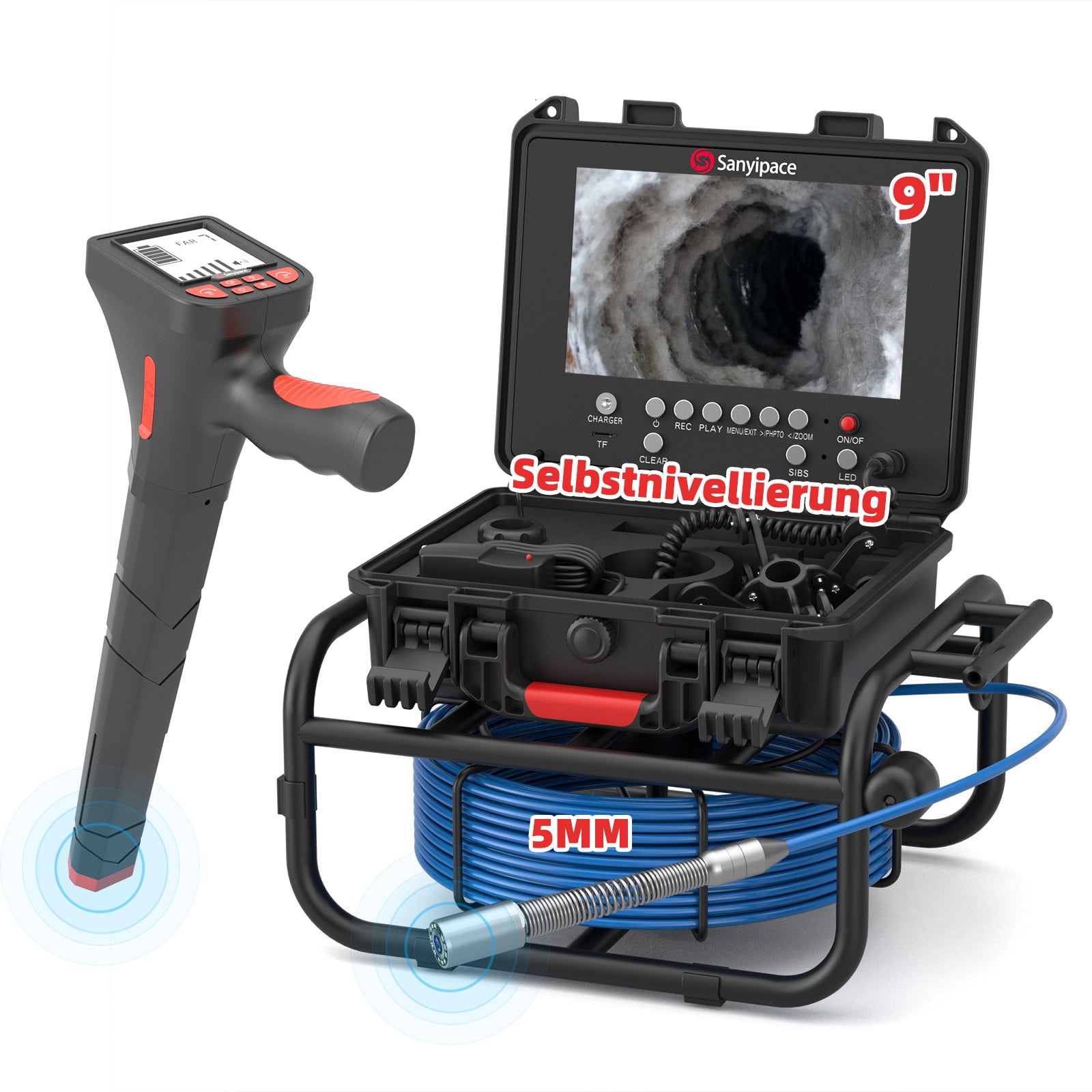 Rohrkamera mit Selbstnivellierung & 512Hz-Ortungsgerät, Kanalkamera 5mm Weichkabel | S8951DSRTMS68